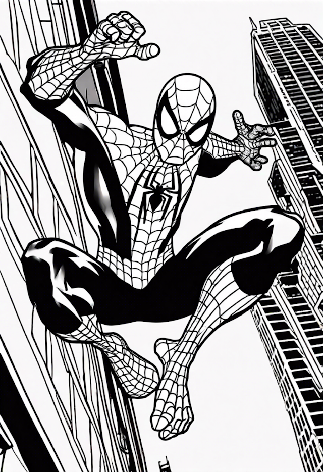 A coloring page of Spiderman Hanging Out With The Avengers At The Stark Tower