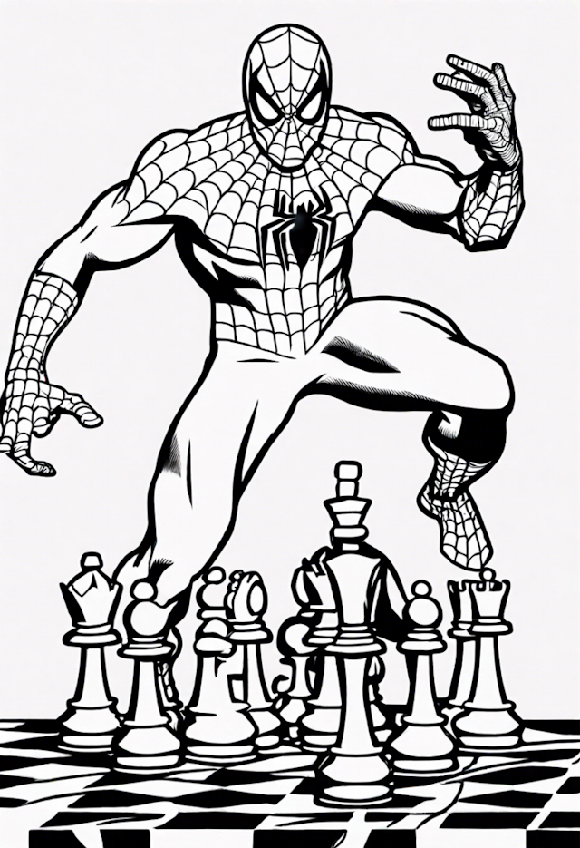 A coloring page of Spiderman In A Chess Match With Magneto