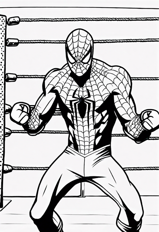 A coloring page of Spiderman In A Face Off With Kingpin In A Boxing Ring
