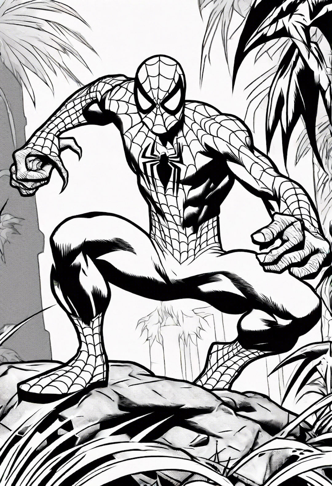 Spiderman In A Fight With Kraven The Hunter In The Jungle