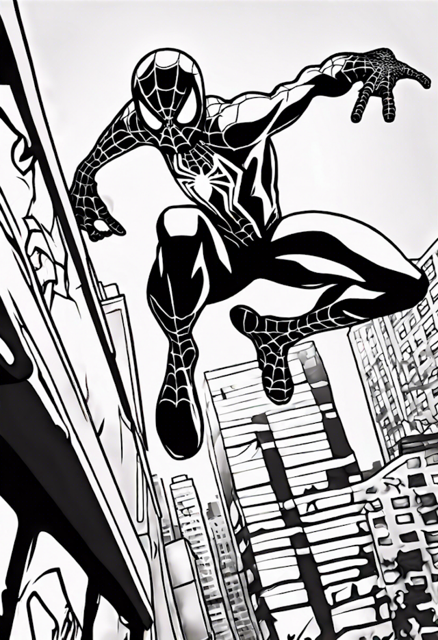 A coloring page of Spiderman In A Graffiti Contest With Miles Morales