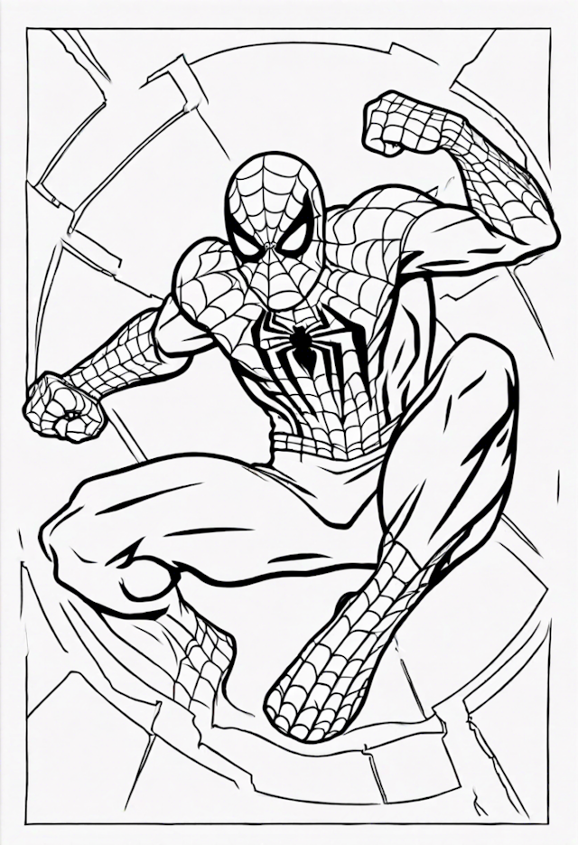 A coloring page of Spiderman In A Pillow Fight With Thor