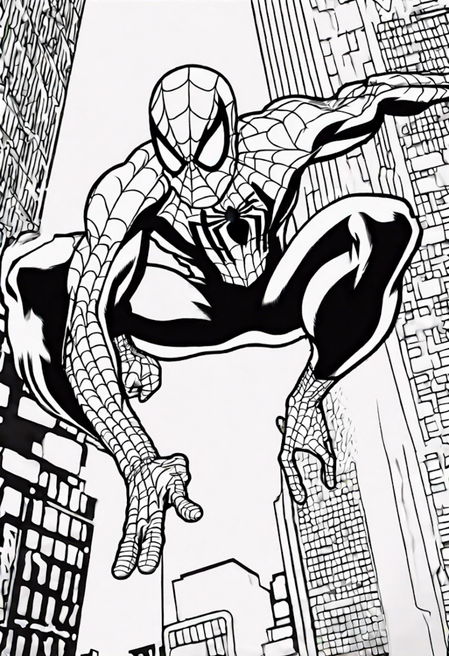 A coloring page of Spiderman In A Showdown With Electro In Times Square