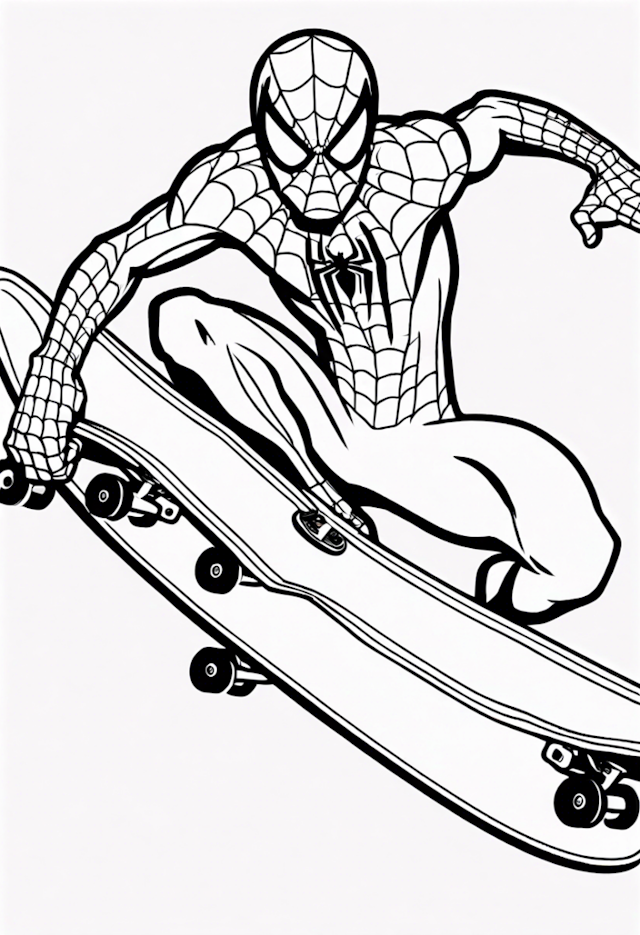 A coloring page of Spiderman In A Skateboarding Competition With Nightcrawler