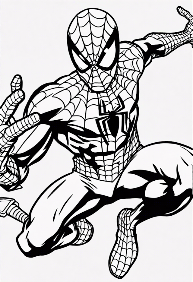 A coloring page of Spiderman In A Video Game Battle With Deadpool