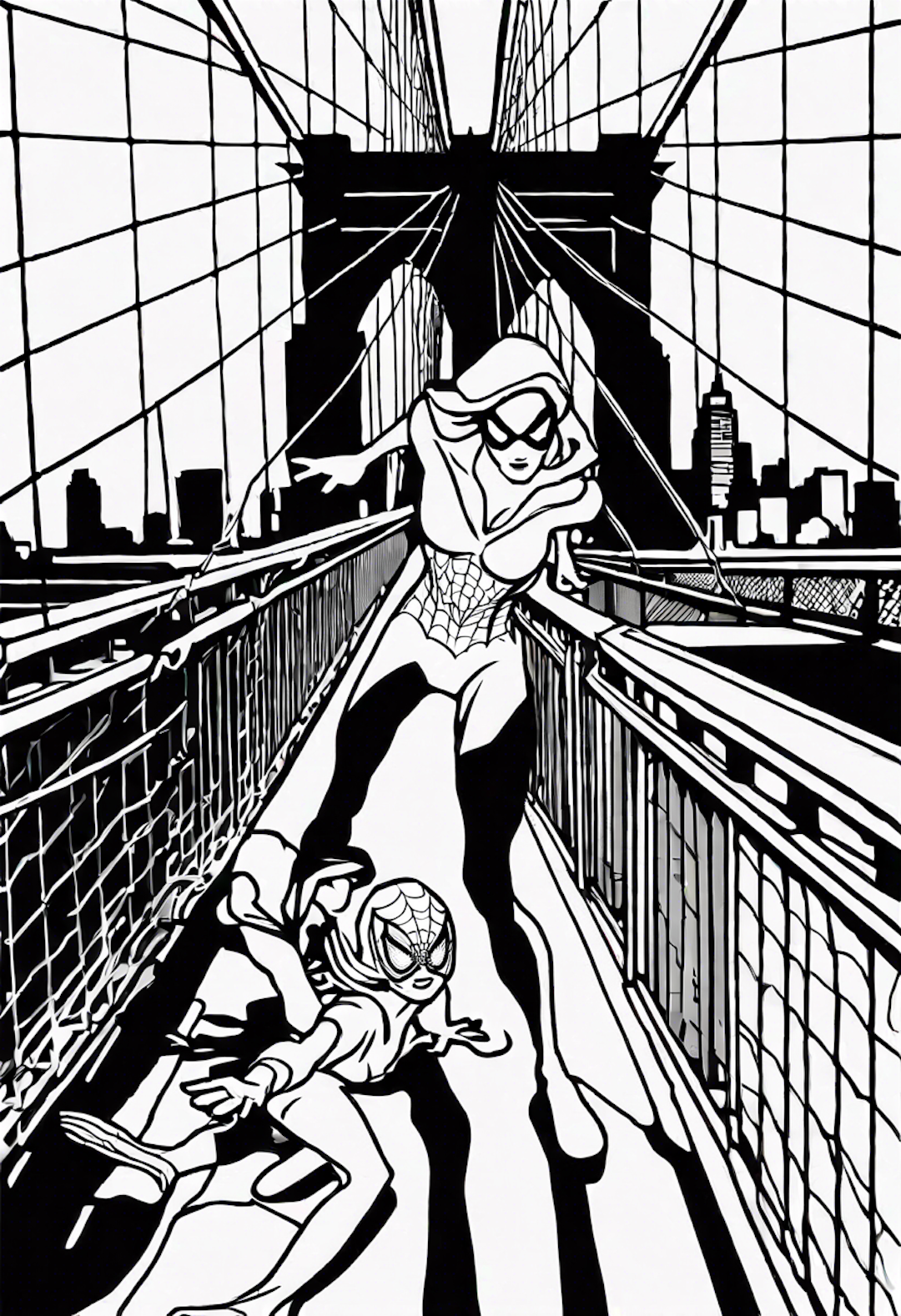 Spiderman Saving Mary Jane At The Brooklyn Bridge