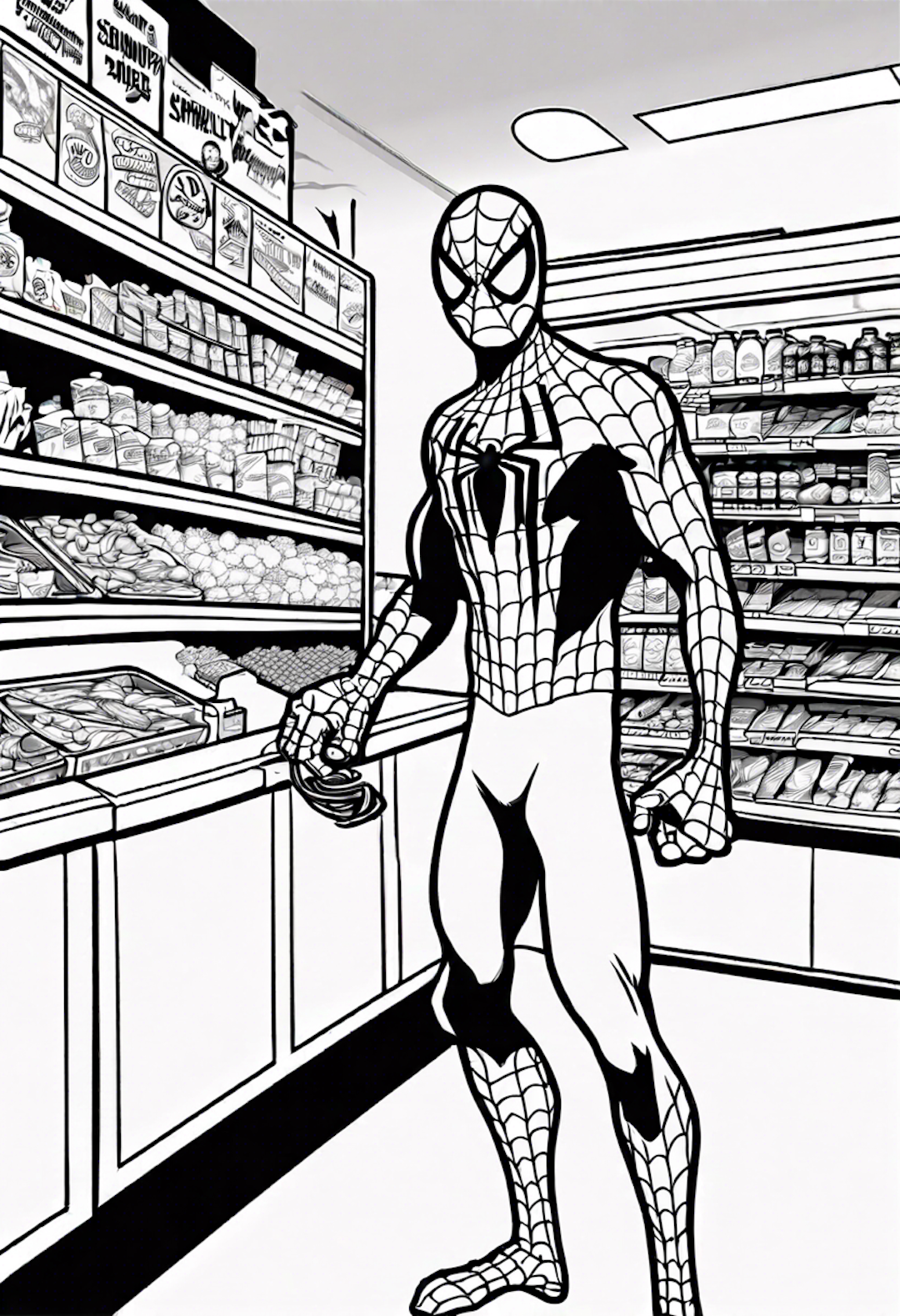 Spiderman Stopping A Robbery In A Convenience Store