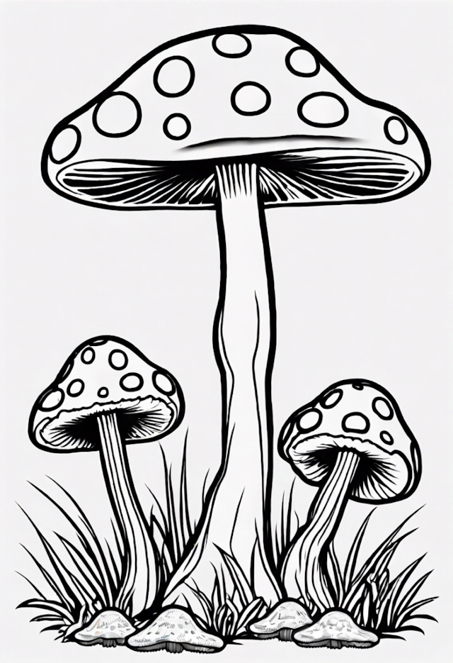 A coloring page of Spotted Mushrooms