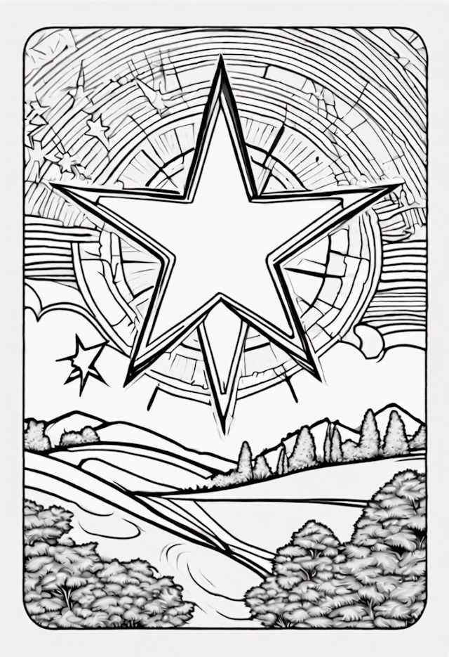 A coloring page of Star With An Organic Watch Background