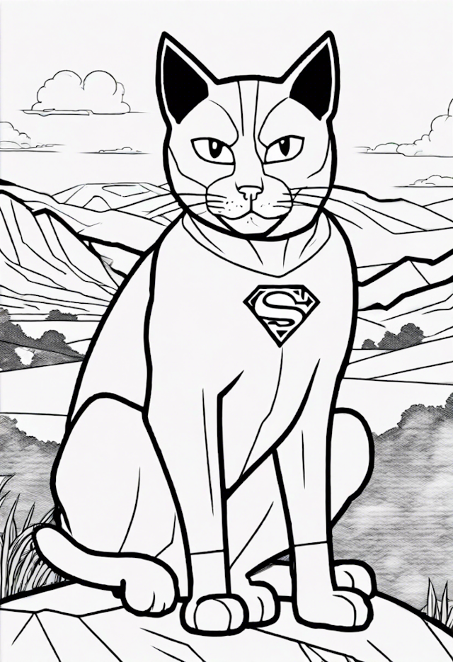 A coloring page of Superman Cat