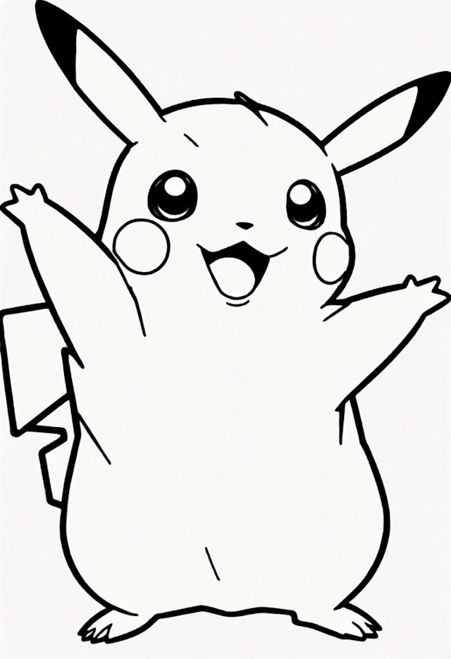 A coloring page of Surprised Pikachu