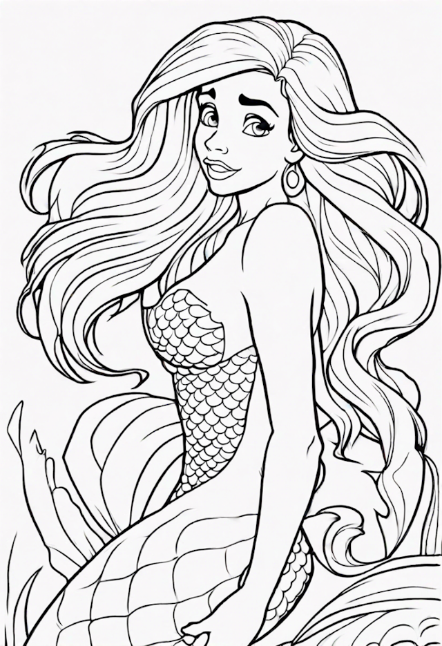 A coloring page of The Little Mermaid