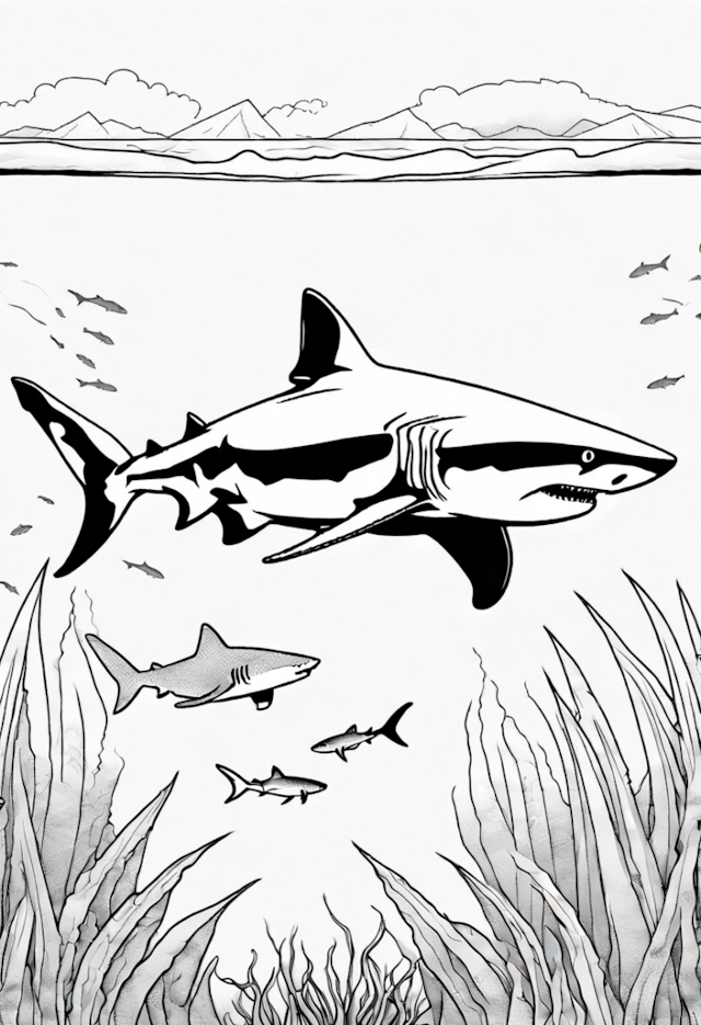 A coloring page of Tiger Shark