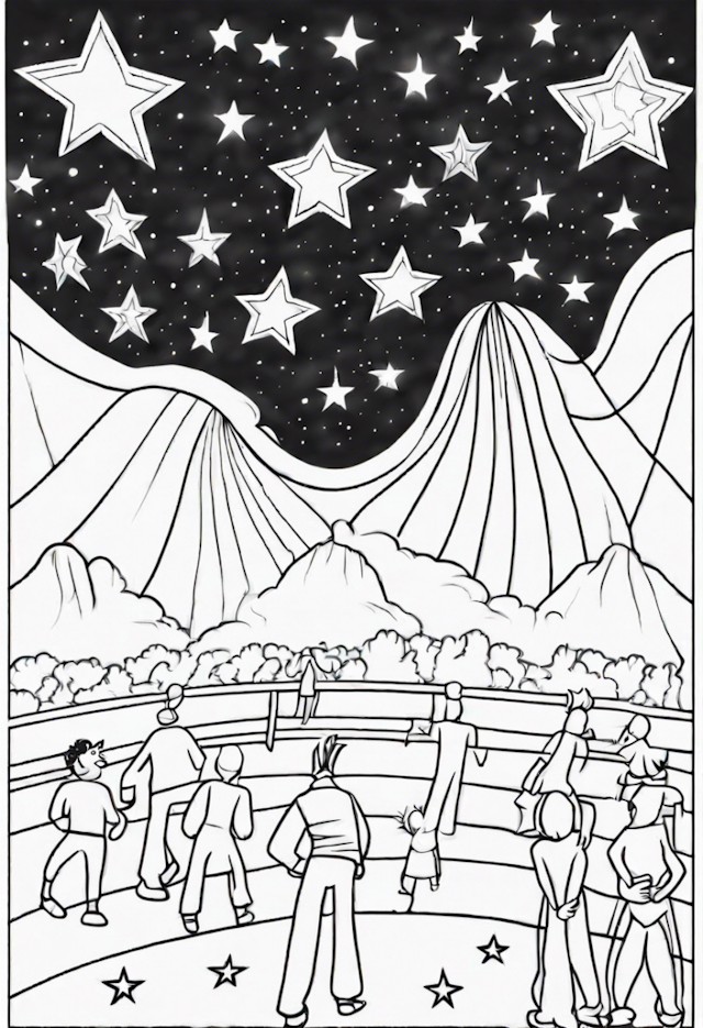 A coloring page of Twelve Excited Stars Watching A Star Circus