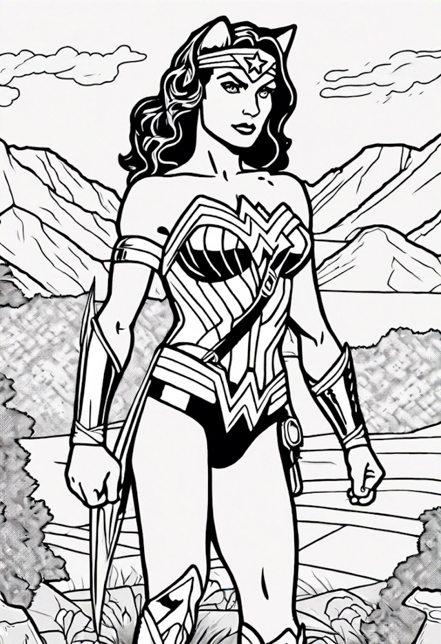 A coloring page of Wonder Woman Cat