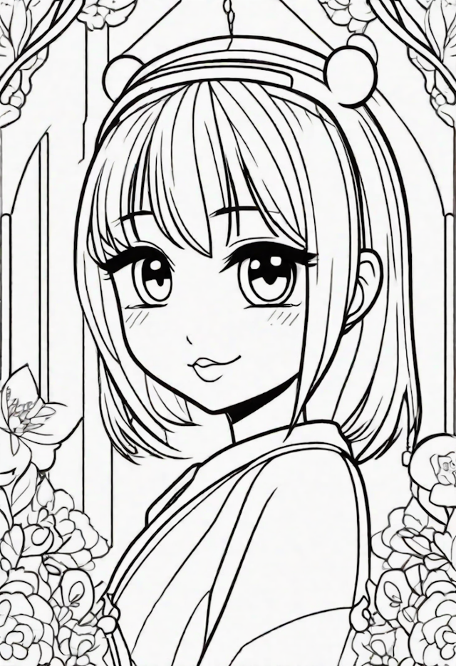 A coloring page of Anime Girl