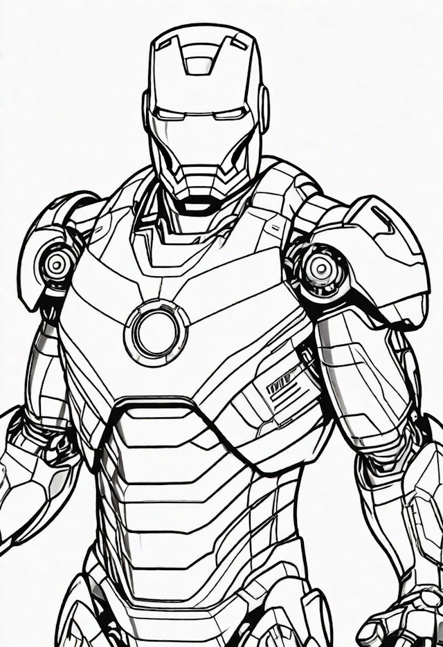 A coloring page of Iron Man action shot
