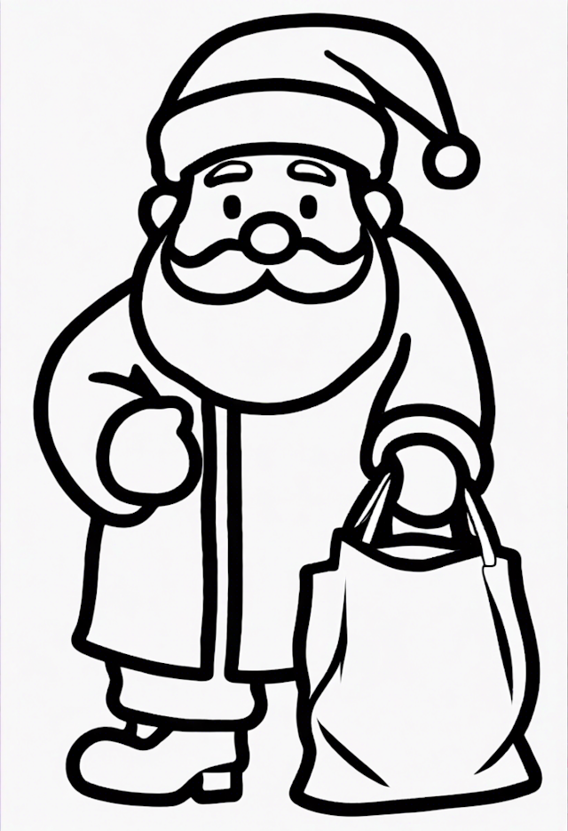 A coloring page of Santa Claus with Presents