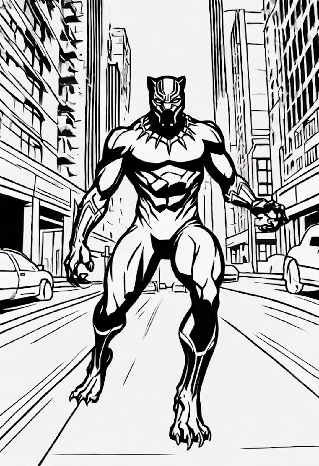 Black Panther Sneaking Through The City coloring pages