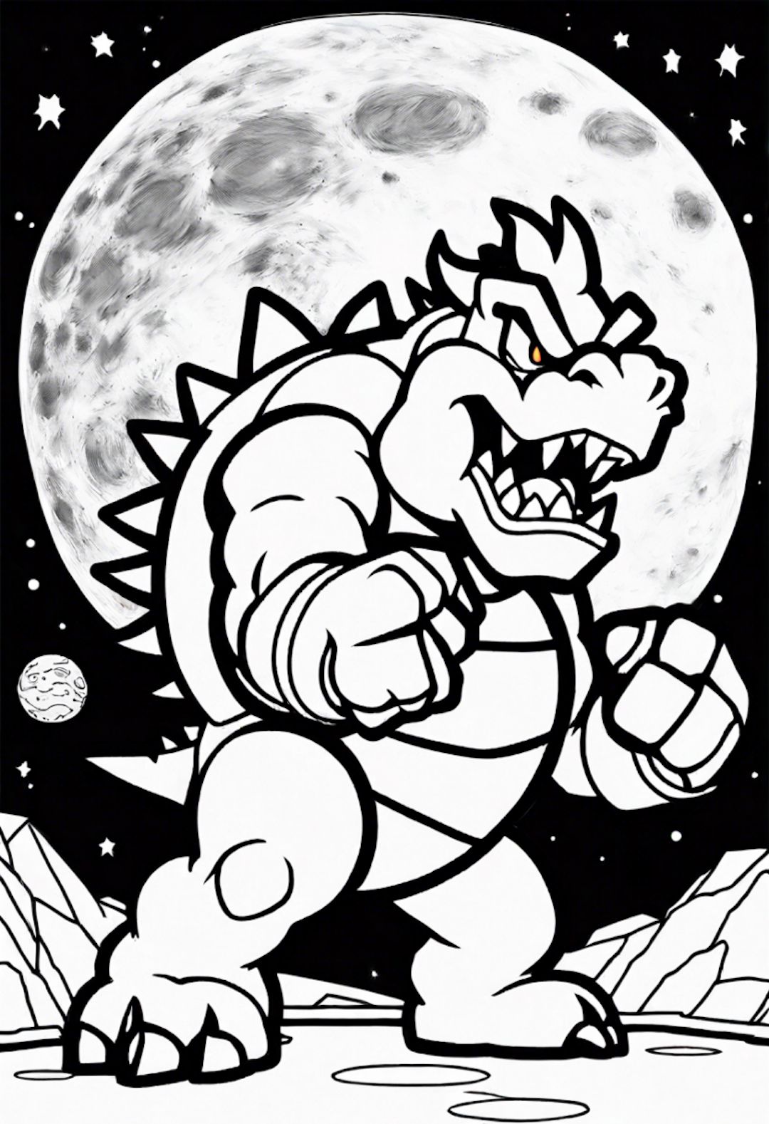 Bowser At The Moon Base coloring pages