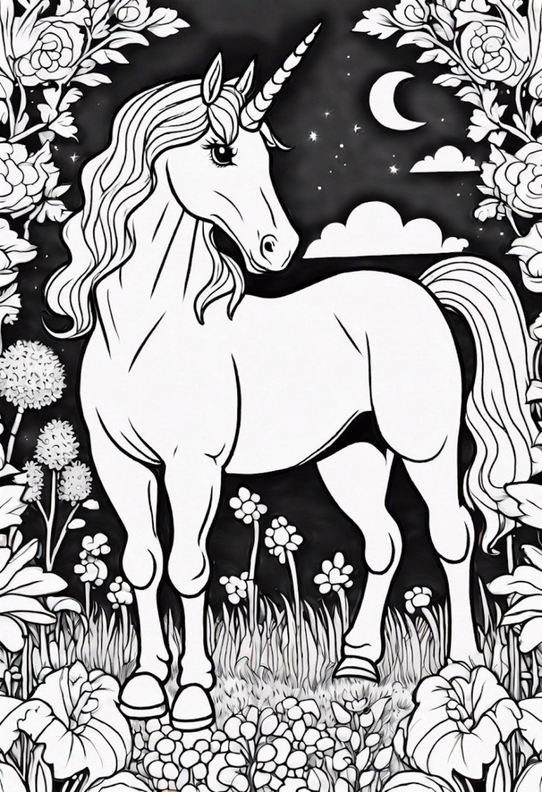 Cute Unicorn In A Garden coloring pages