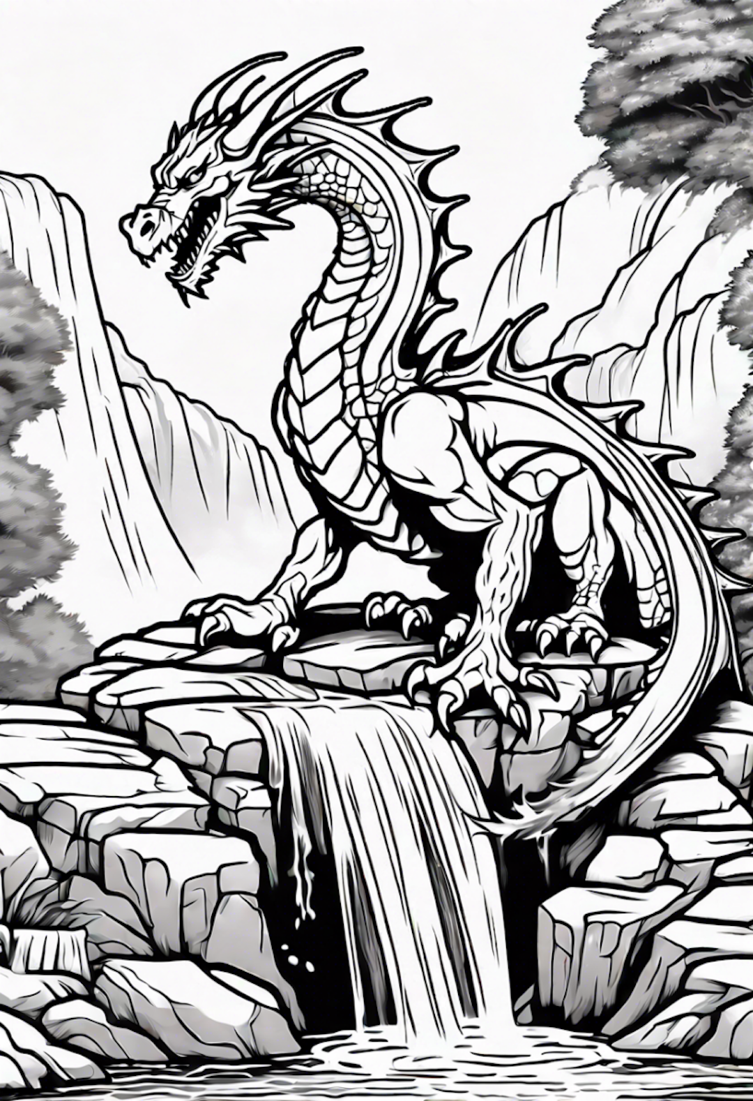 Dragon Resting By A Waterfall coloring pages
