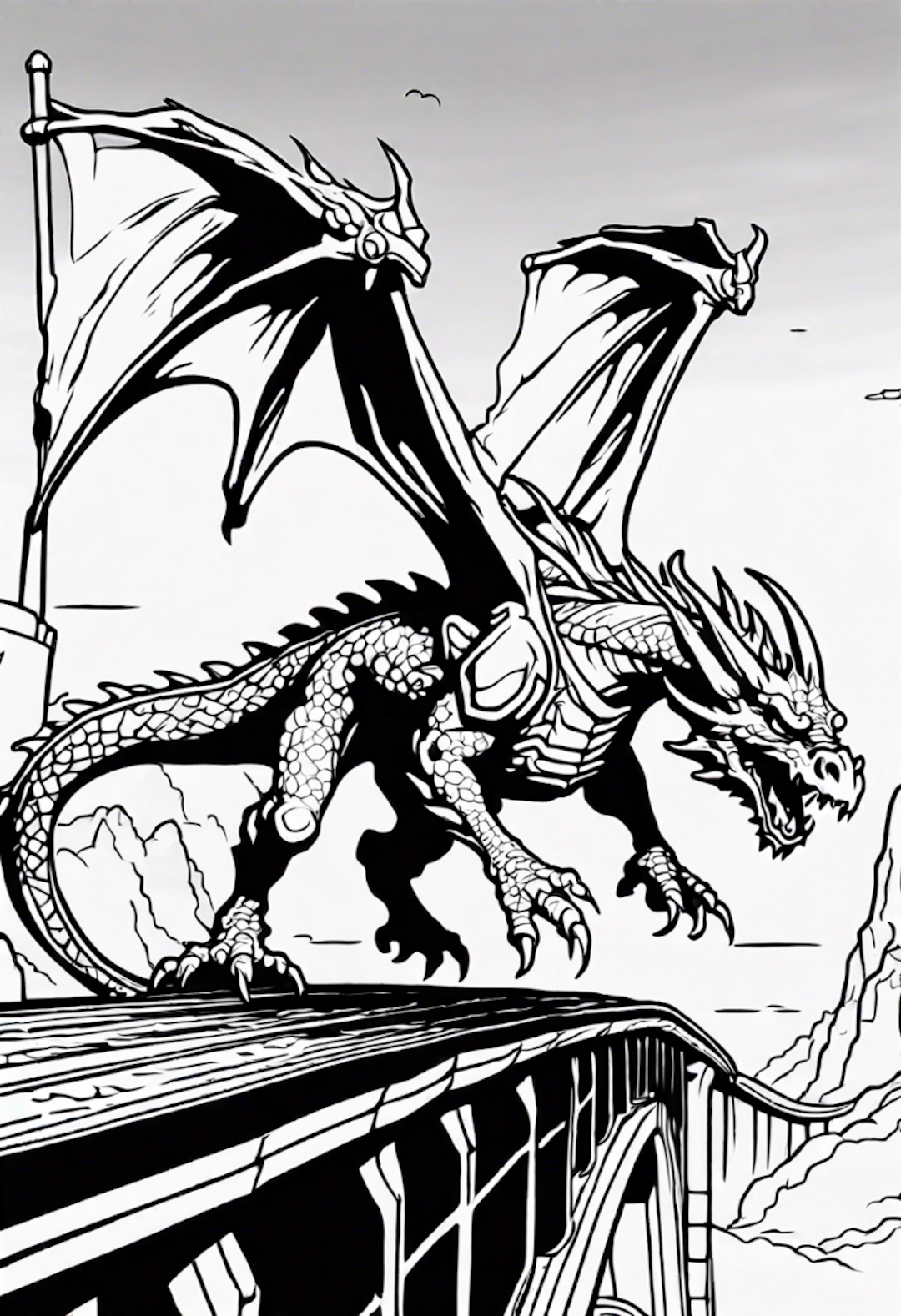 Dragon Rider Crossing A Bridge coloring pages