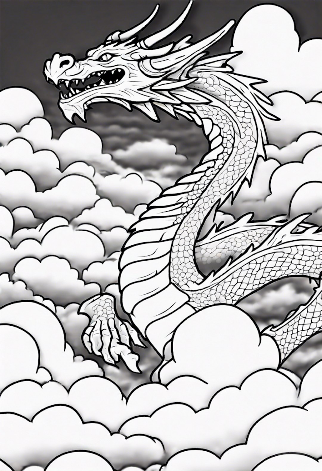 Dragon Soaring Above The Clouds coloring pages