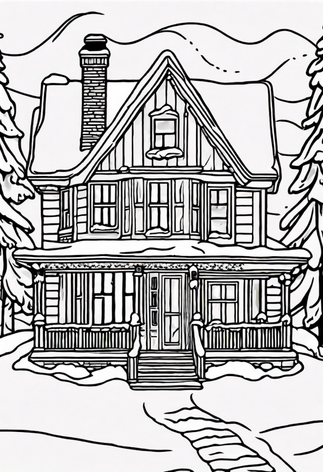 Intricate Cozy Snowy House At Christmas Time coloring pages
