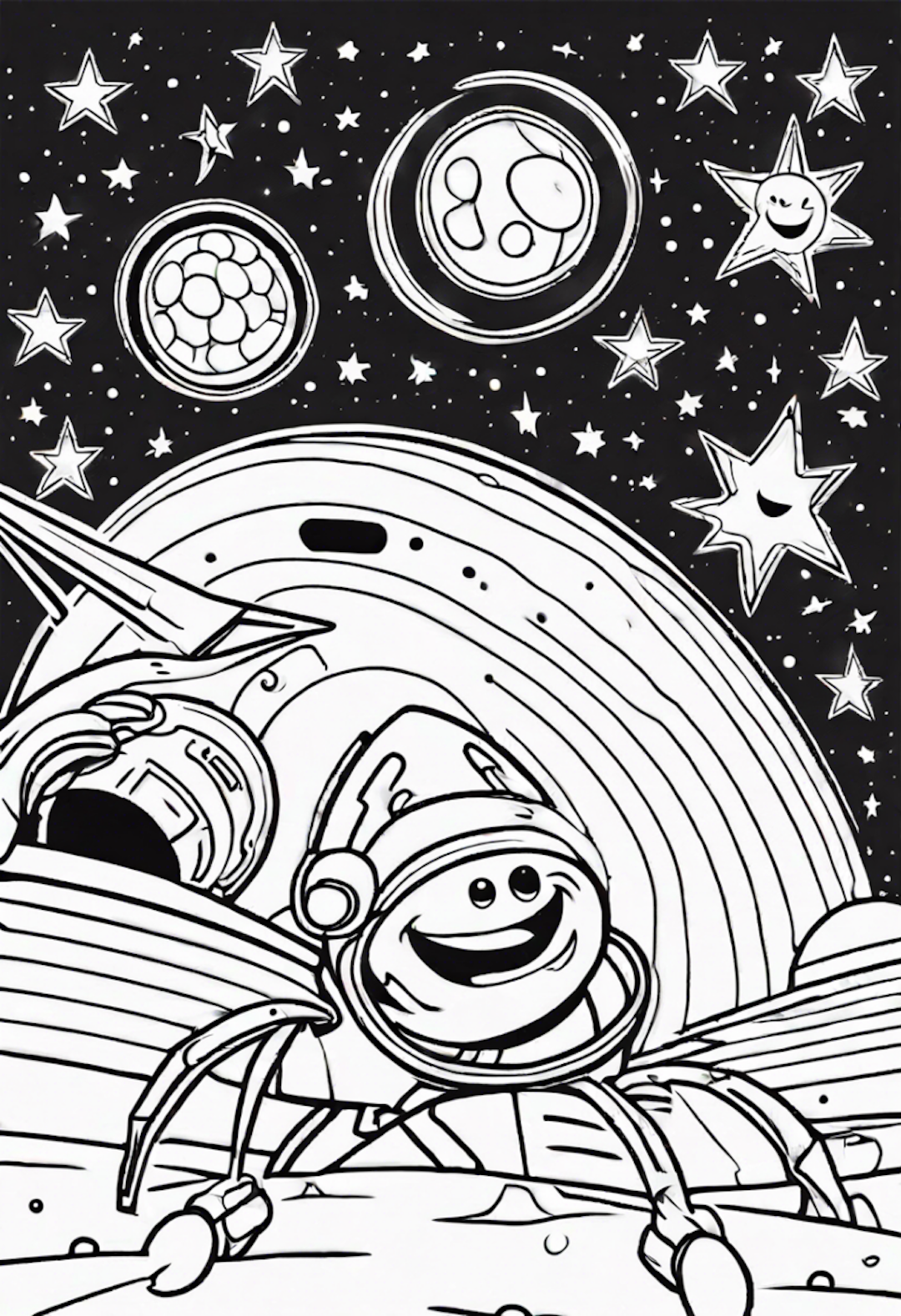 Nine Smiling Stars Having A Starship Race coloring pages