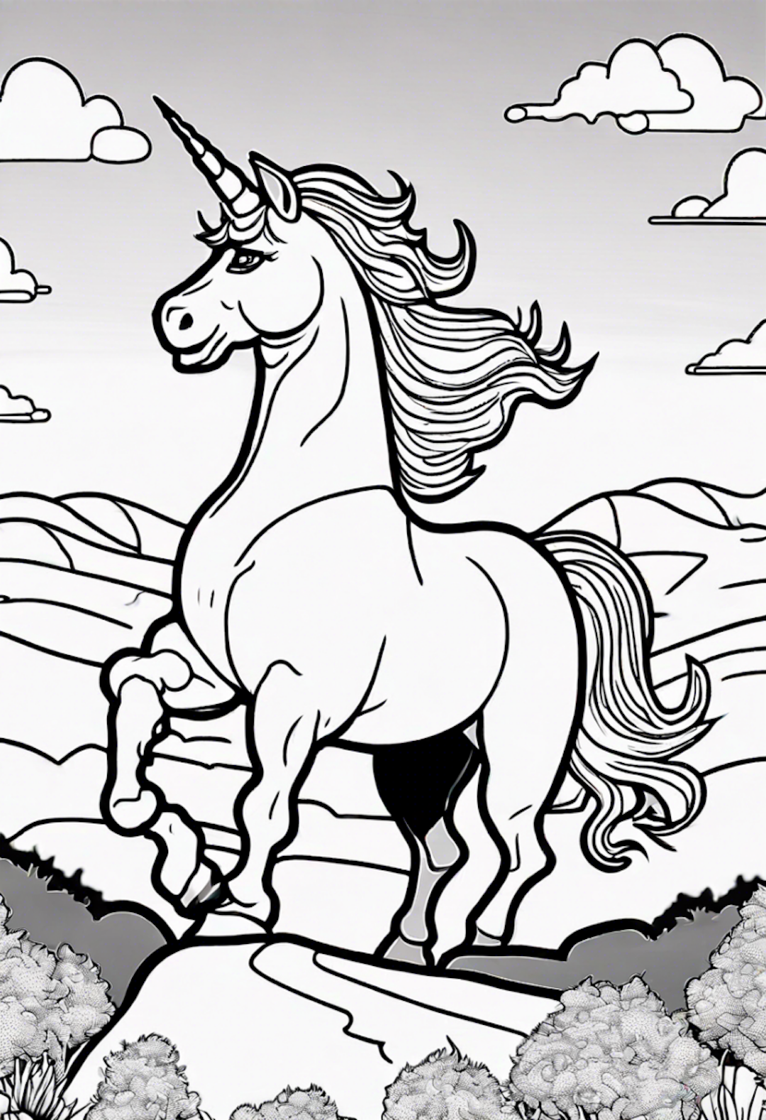 Radiant Unicorn On Top Of A Hill coloring pages