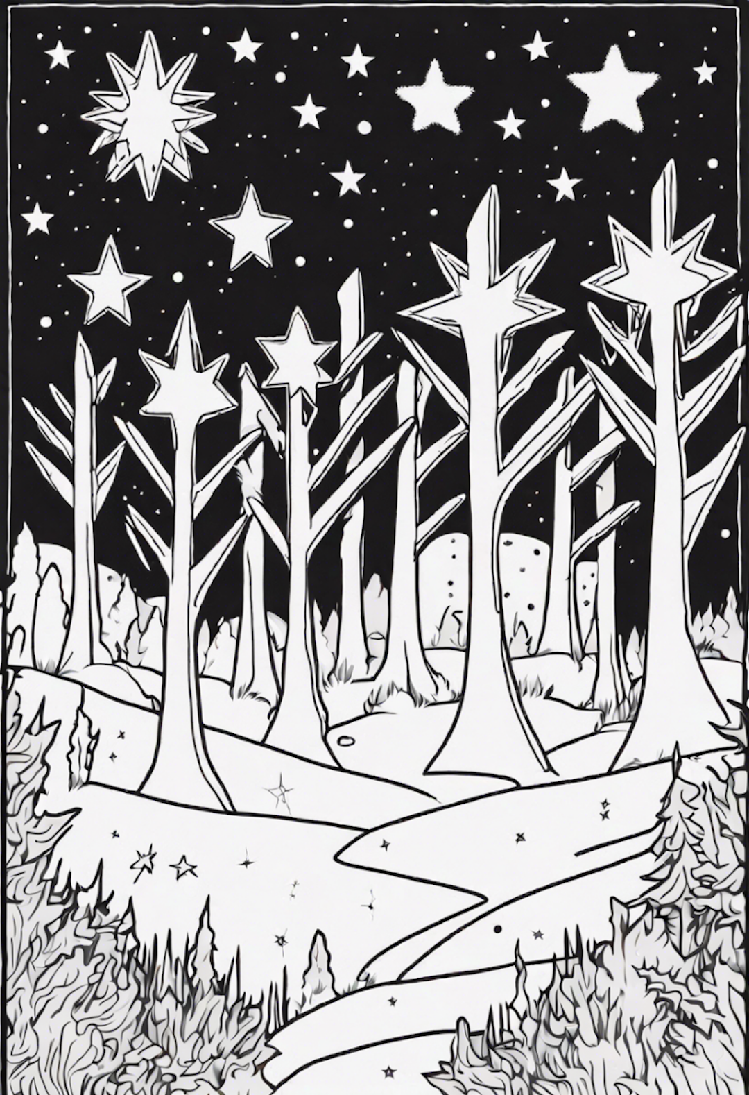 Seven Curious Stars Exploring A Starry Forest coloring pages