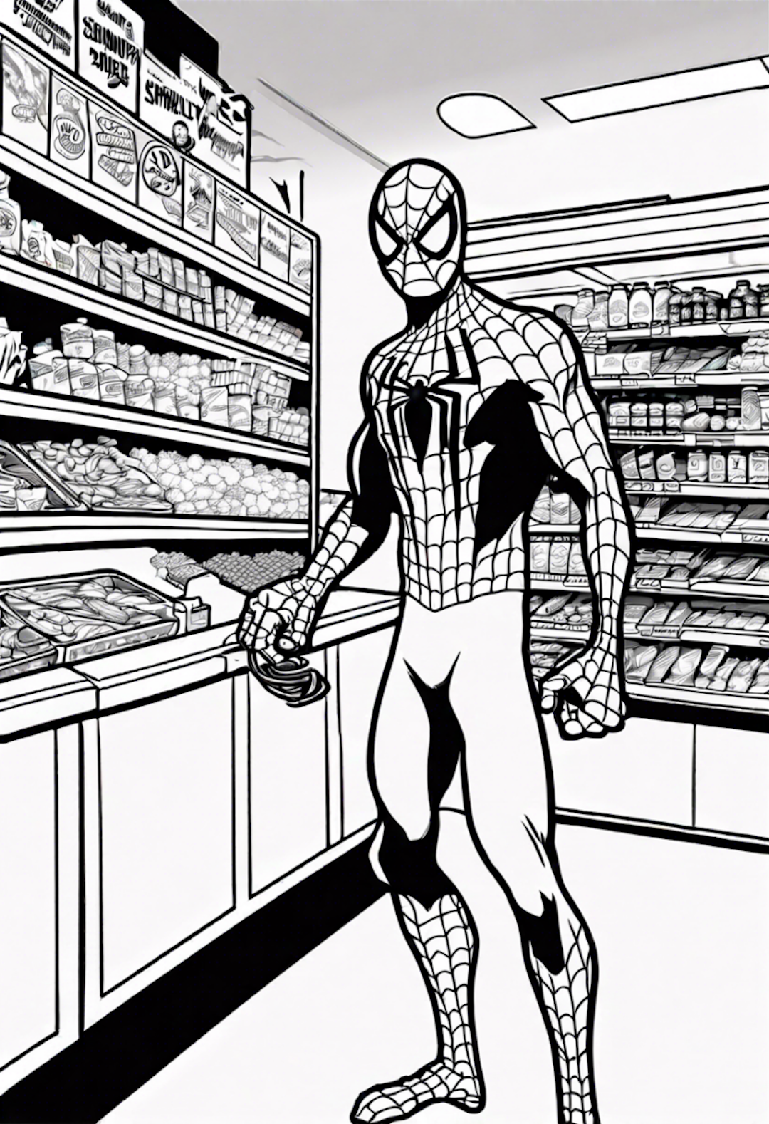 Spiderman Stopping A Robbery In A Convenience Store coloring pages