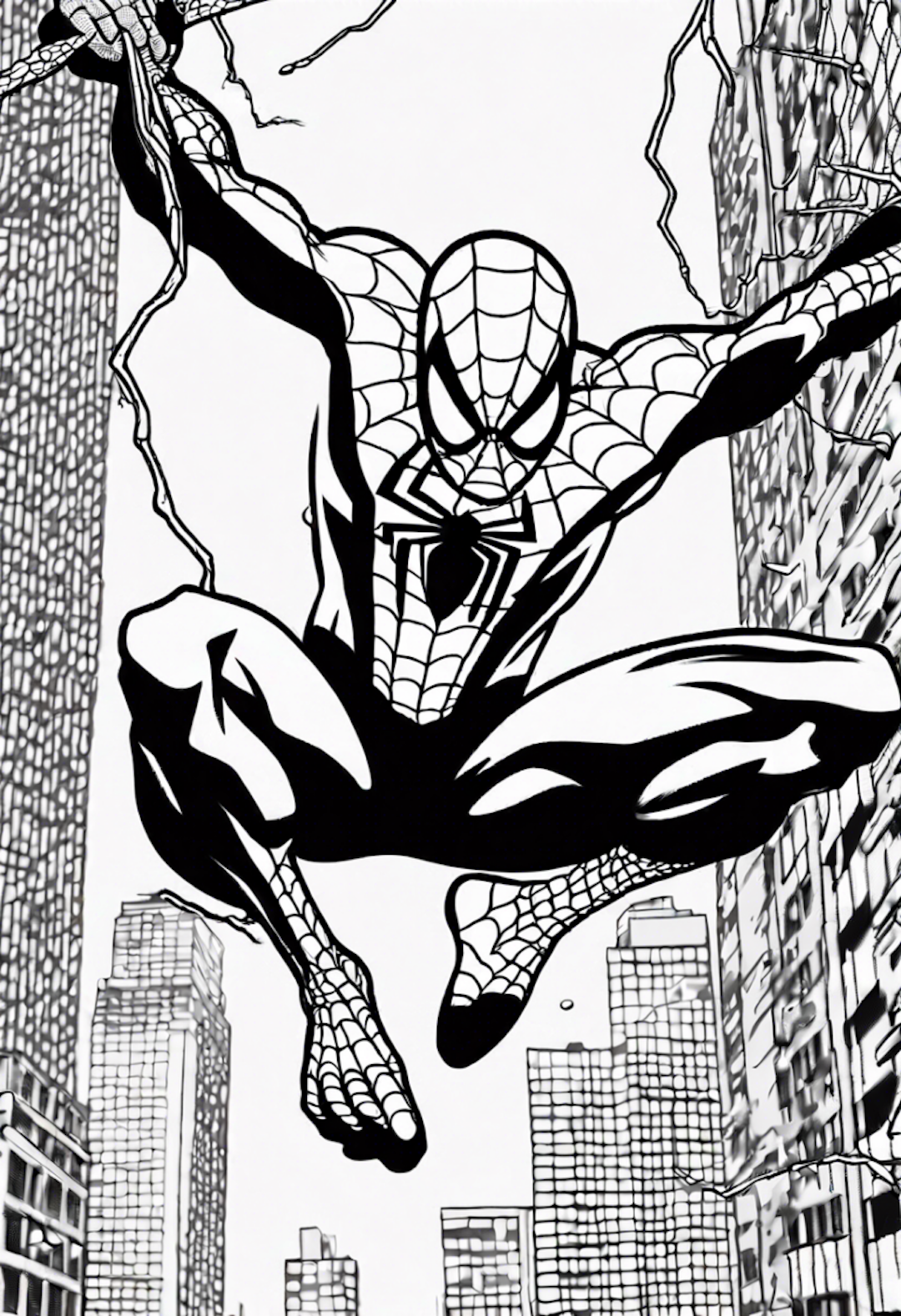 Spiderman Swinging In The Rain coloring pages