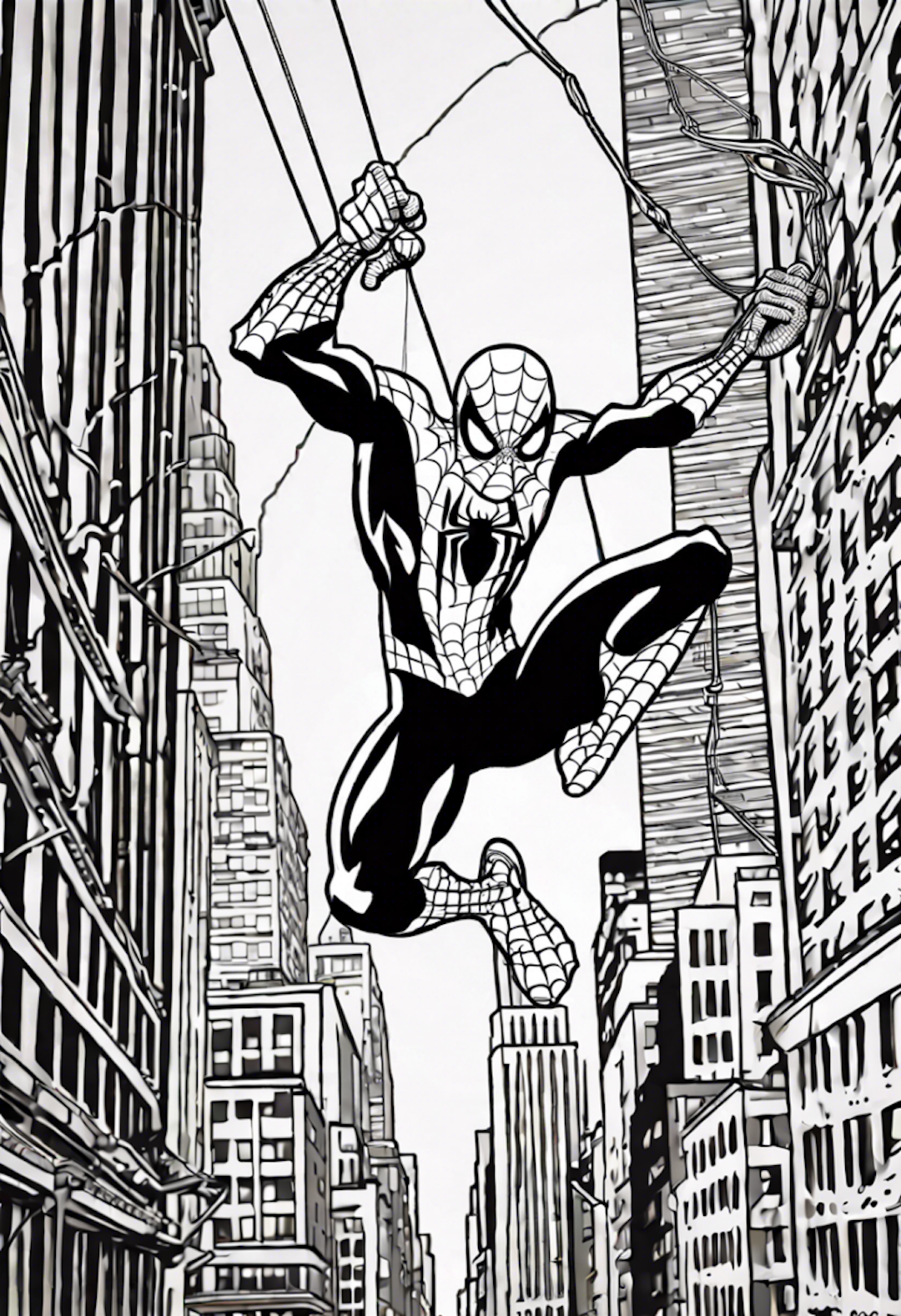 Spiderman Swinging Through New York City coloring pages