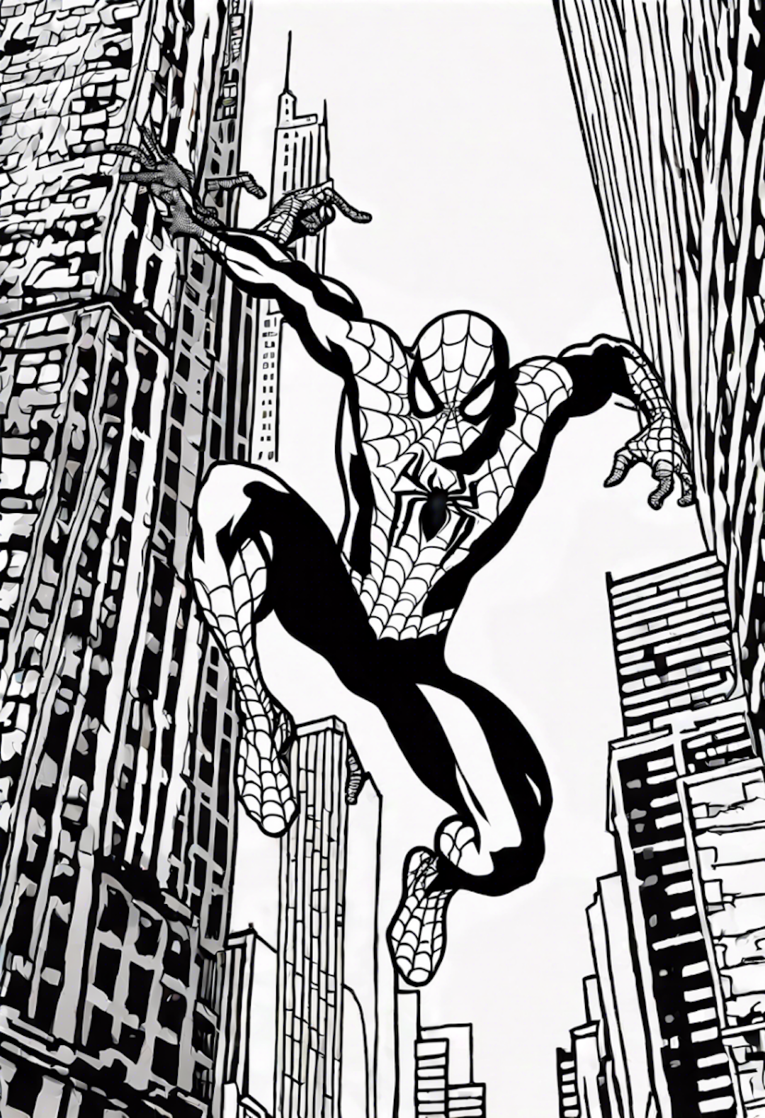 Spiderman Swinging Through The Concrete Jungle Of Manhattan coloring pages