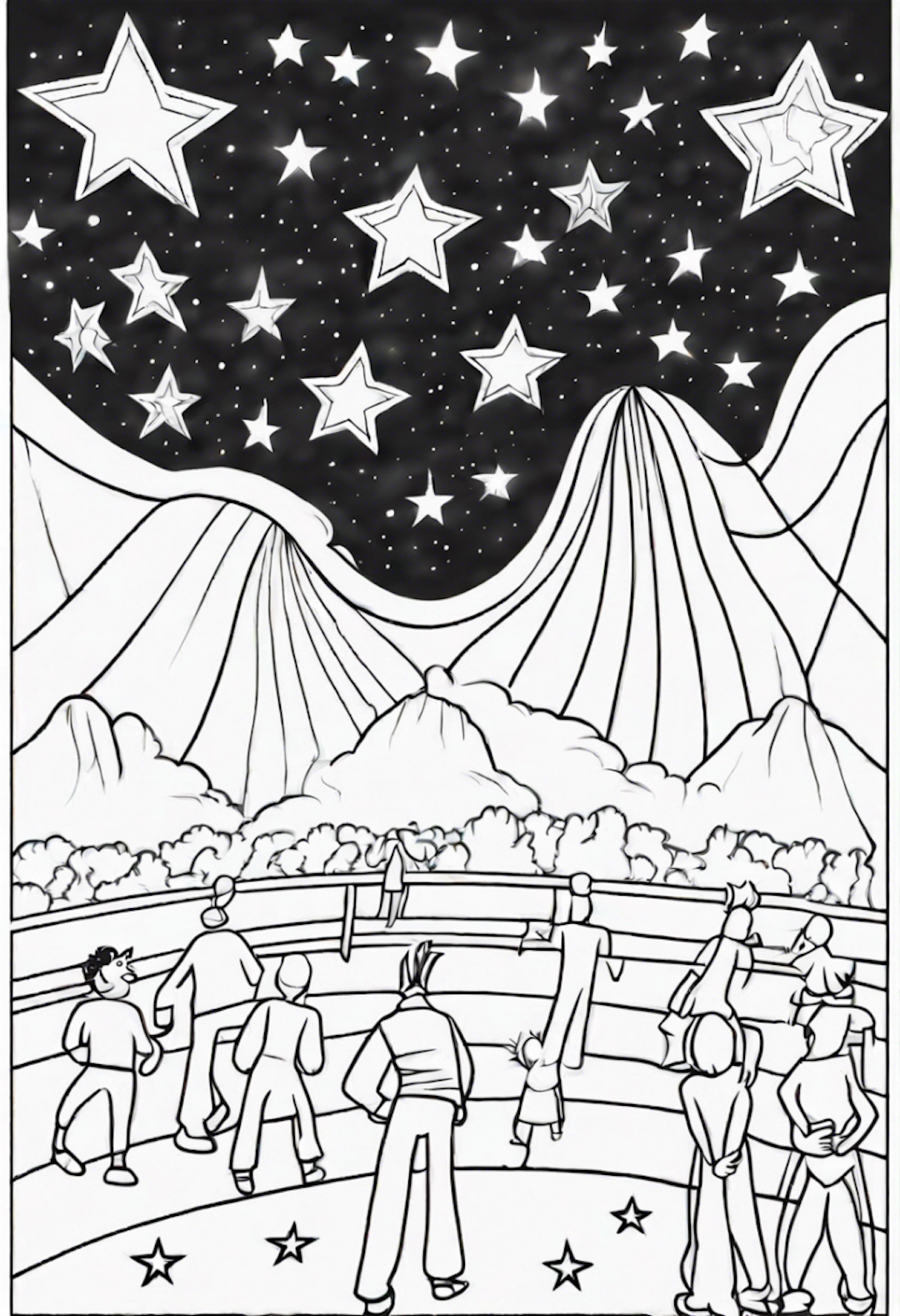 Twelve Excited Stars Watching A Star Circus coloring pages