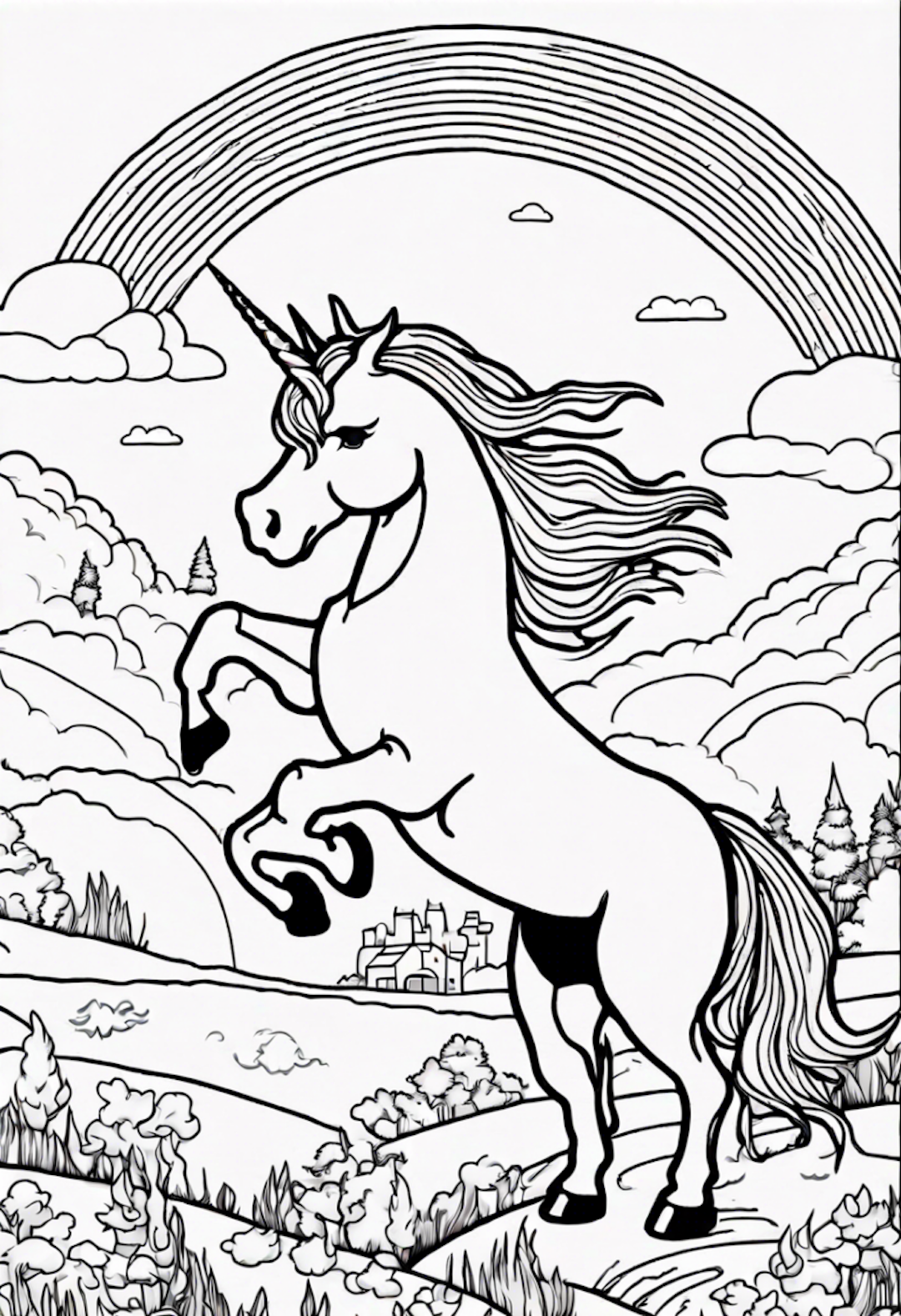 Unicorn Riding A Rainbow coloring pages