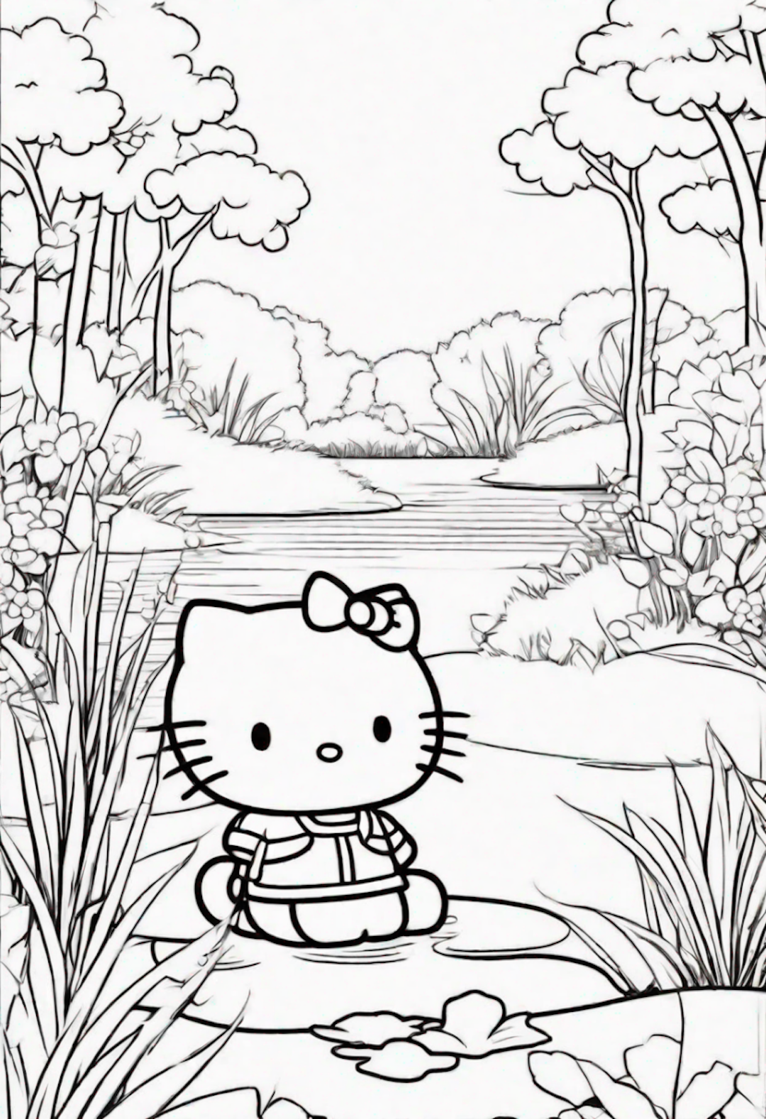Hello Kitty at a Pond coloring pages